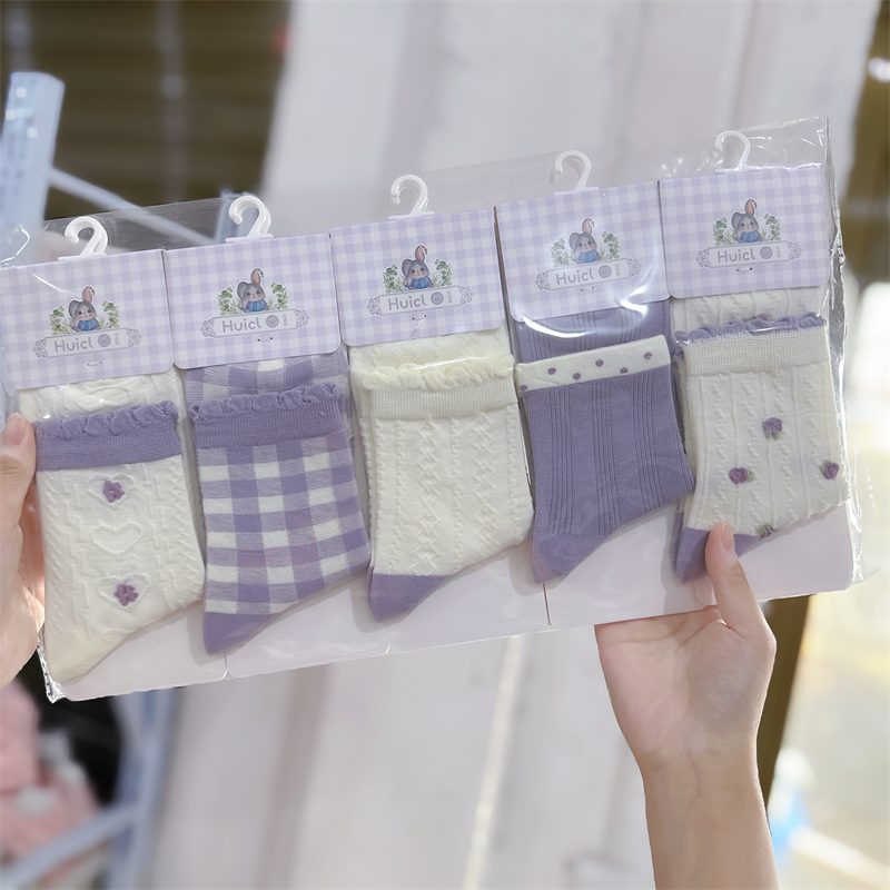 5双 秋季ins风少女洛丽塔花边袜子女生百搭学生袜中筒女棉袜jk袜