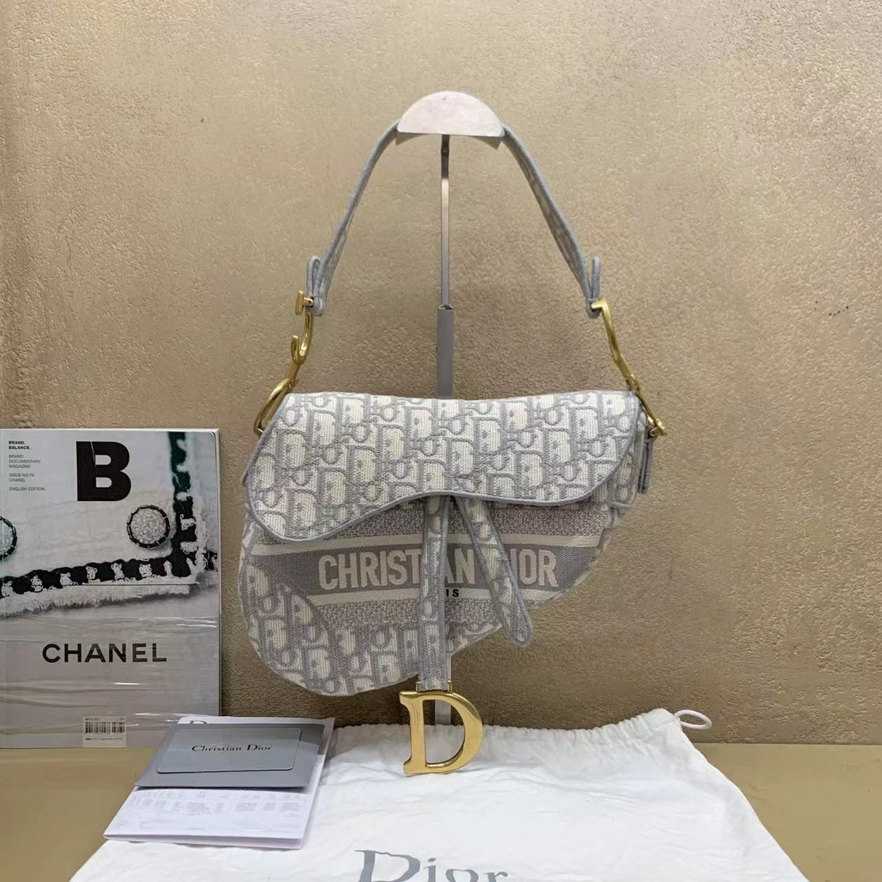95新  壹臻中古/Dior灰色刺绣马鞍中号 503001401