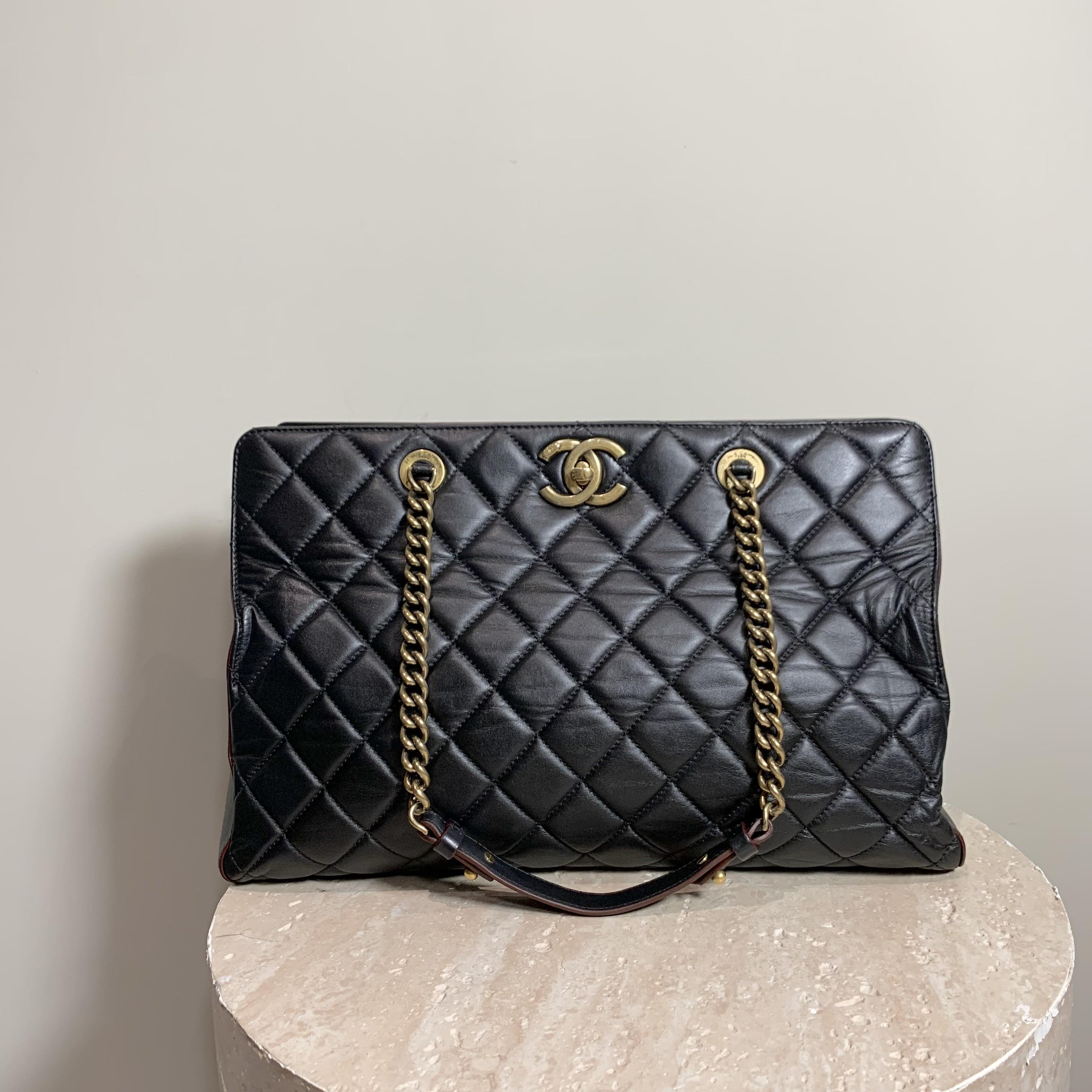 95新 Chanel/香奈儿 壹臻中古/17开黑金孟买Tote单肩包/11349543 