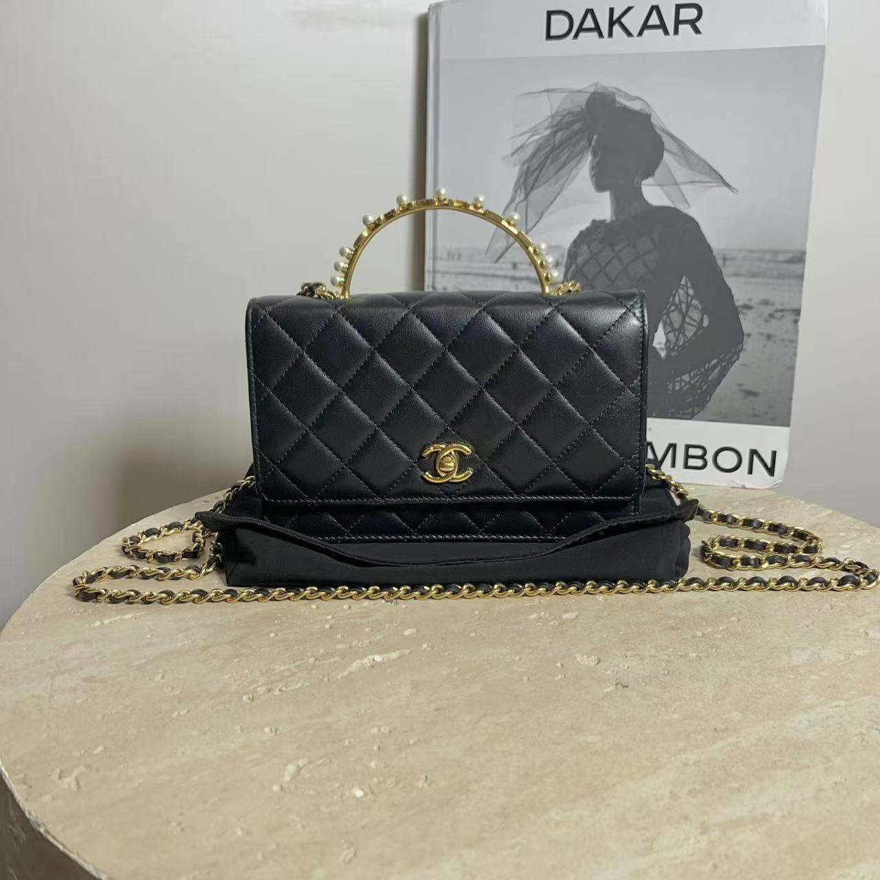 95新 Chanel/香奈儿 壹臻/23B珍珠手柄woc斜挎包/87605561