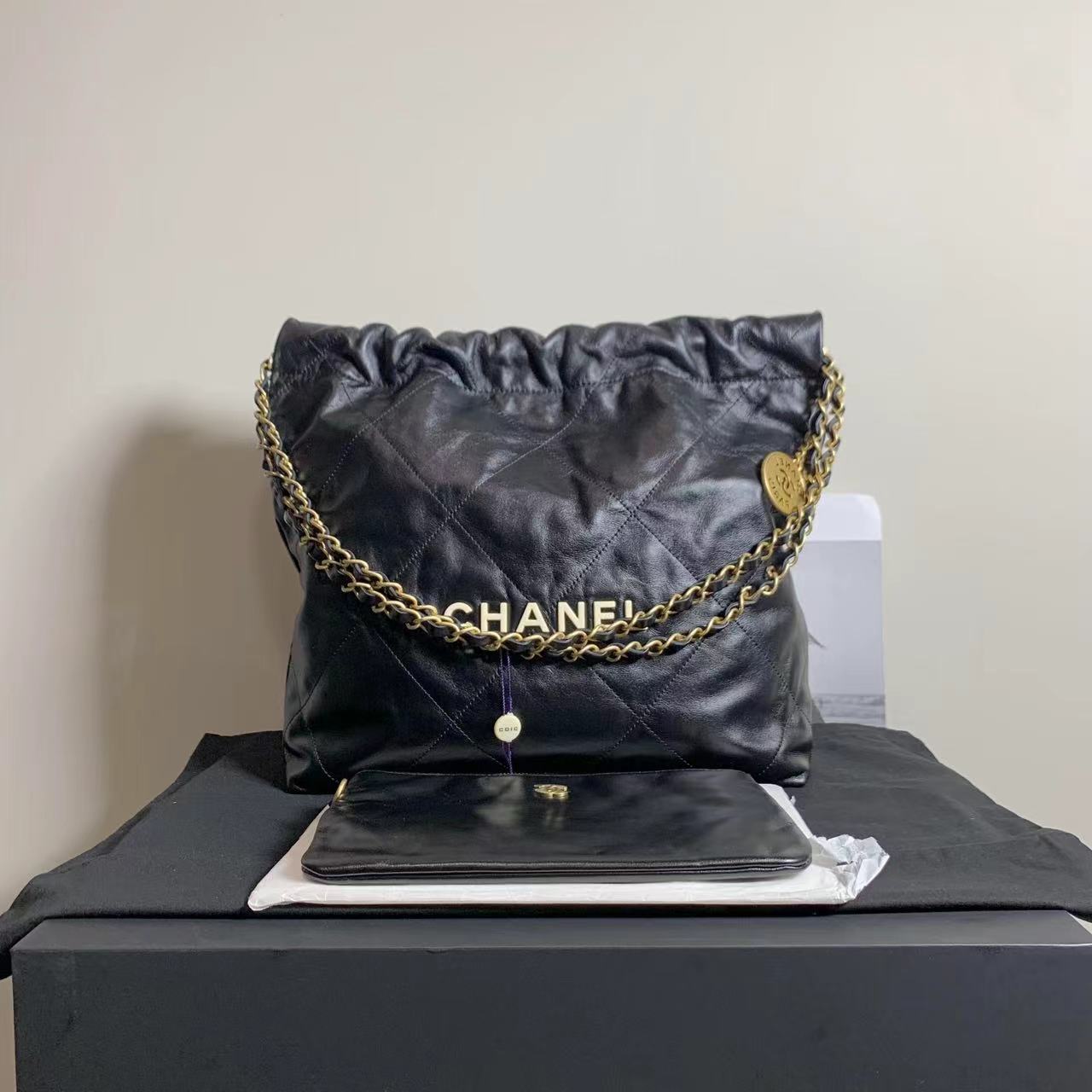 99新 Chanel/香奈儿 壹臻中古/23C黑金白字22Bag单肩包/35581981