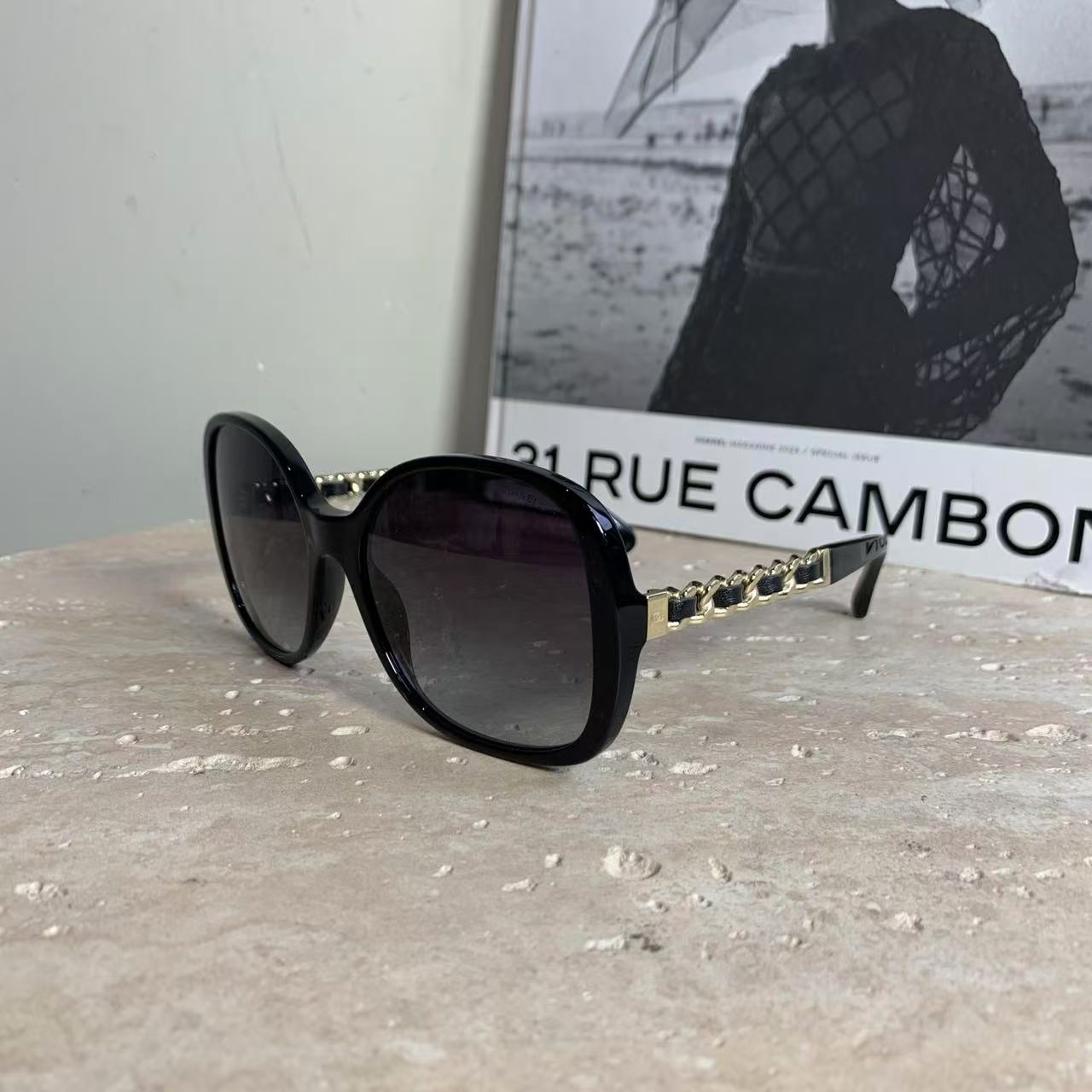 99新 Chanel/香奈儿 壹臻/黑金皮穿链墨镜/12610080