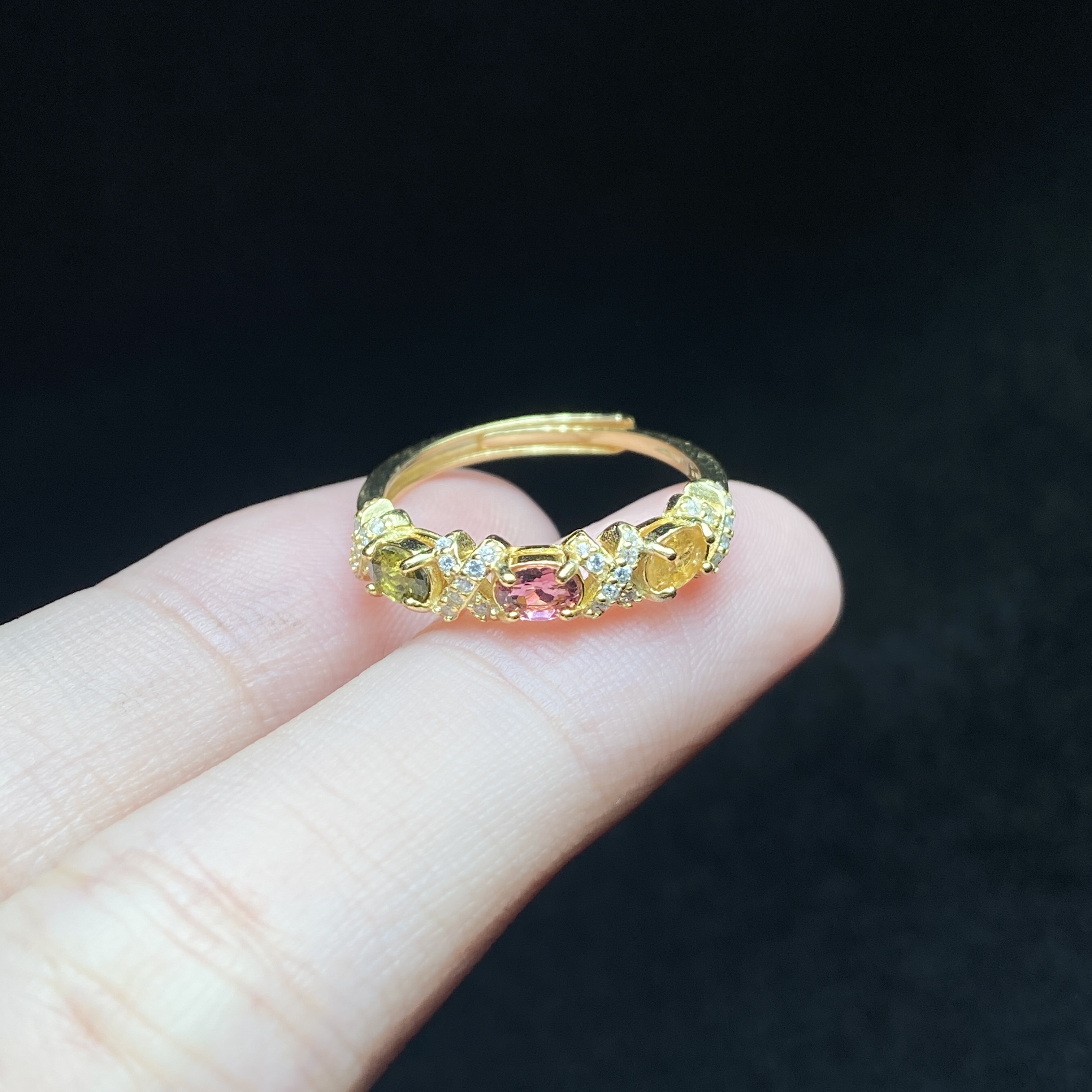 【小北专属】S925银镶嵌碧玺戒指8L01X767【尺寸约2*4mm】