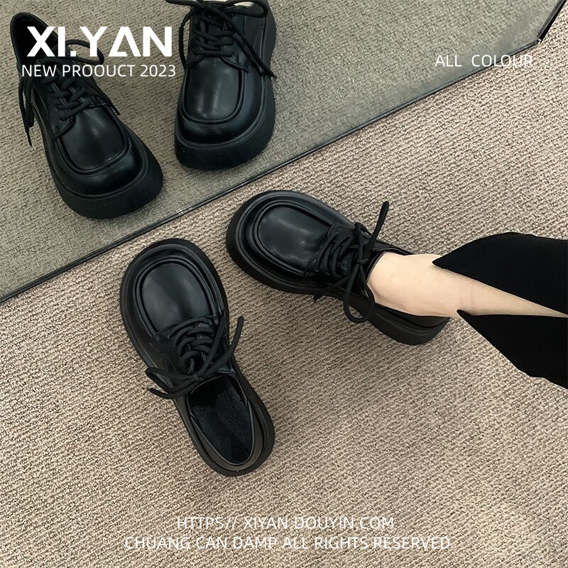 百丽纯爱复古乐福单鞋英伦风法式赫本玛丽珍jk黑色小皮鞋女厚底松