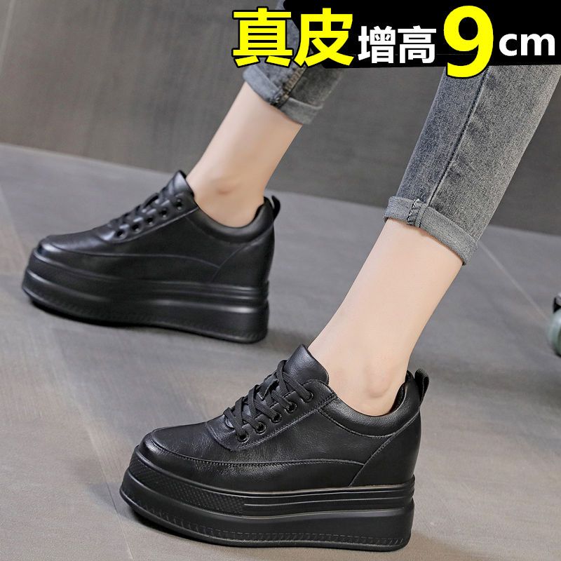 百丽纯爱鞋子女2023年新款秋冬内增高女鞋厚底松糕百搭加绒真皮四