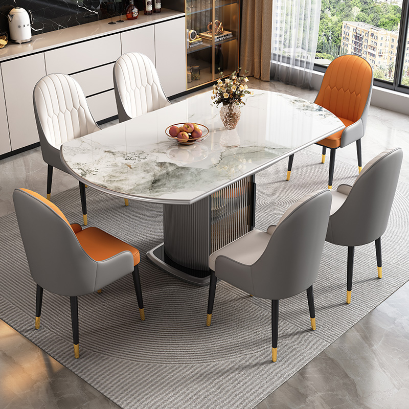 2024新款带储物实木岩板餐桌方圆两用可伸缩小户型吃饭桌家用简约