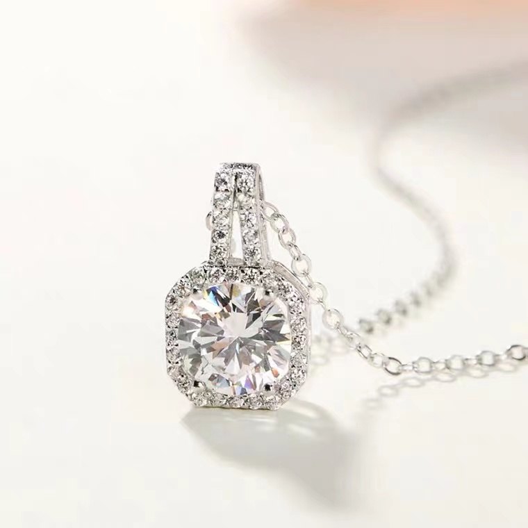 925银莫桑石银制品 〖双排方苞〗高品质莫桑石/合成碳硅石镶嵌饰品