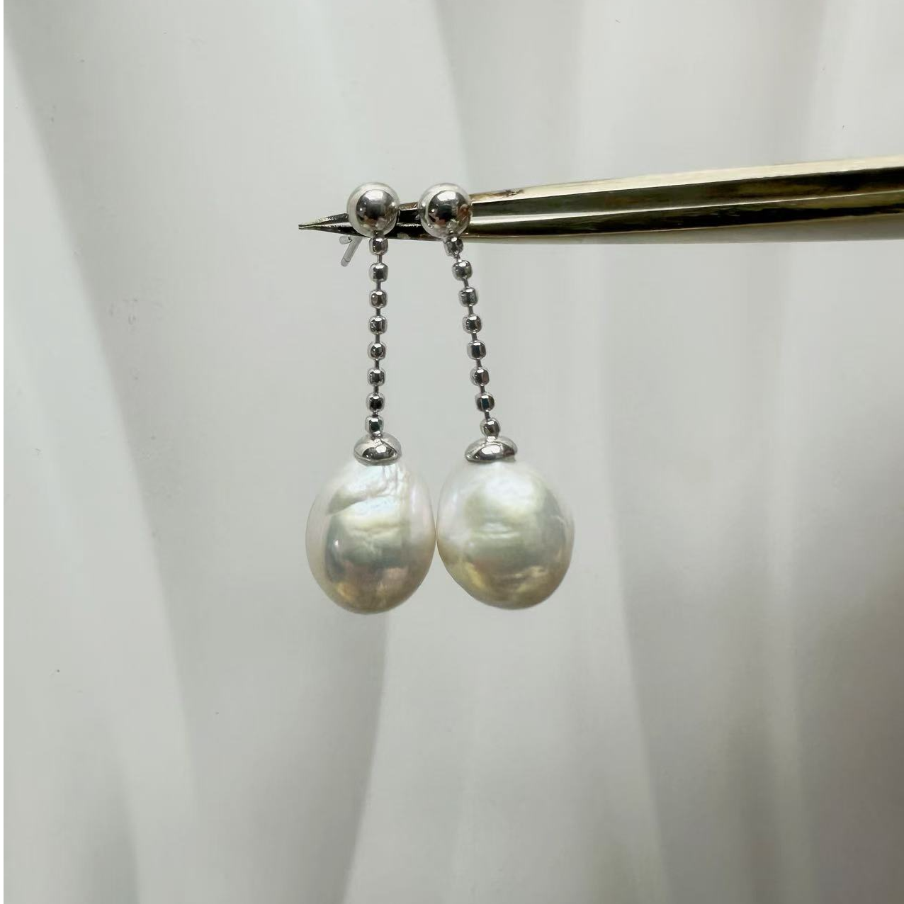 天然淡水珍珠极光巴洛克10-11mm+S925银风在吹耳线（直发无证书）