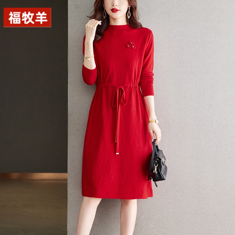 福牧羊中长款针织衫连衣裙小个子显高气质秋冬装轻奢女装毛衣裙