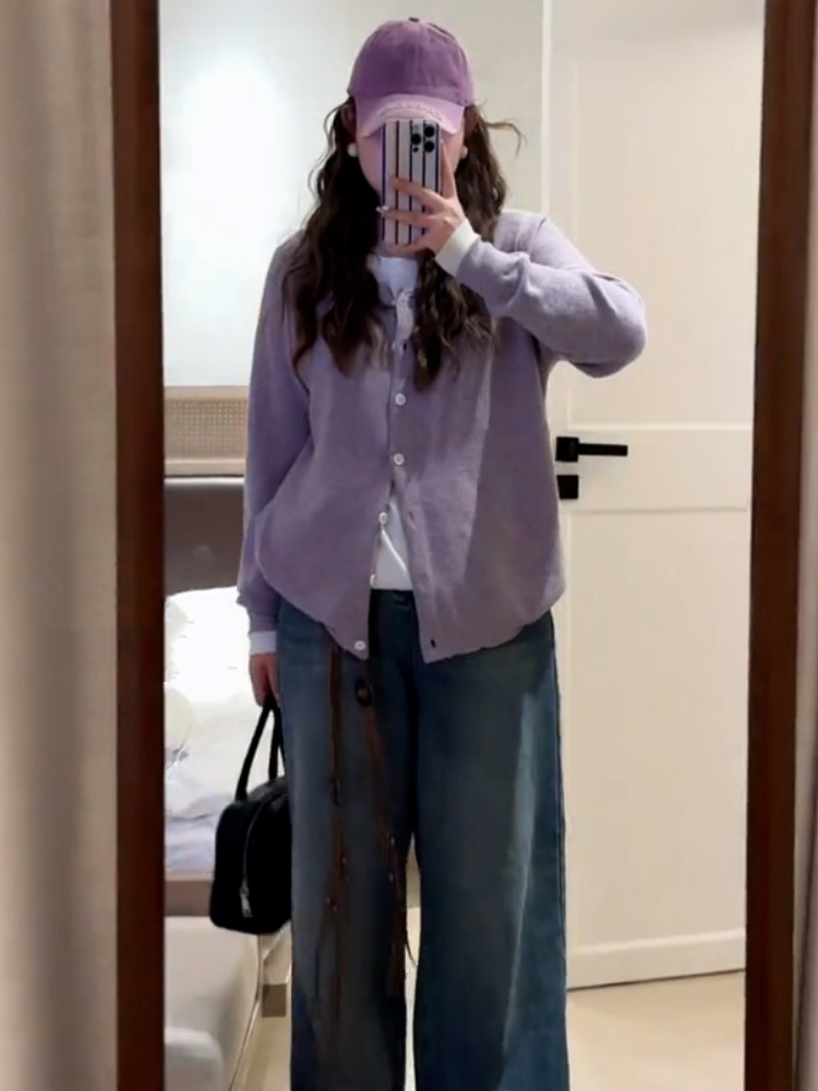 韩系软糯假两件针织开衫女新款温柔风毛衣外套