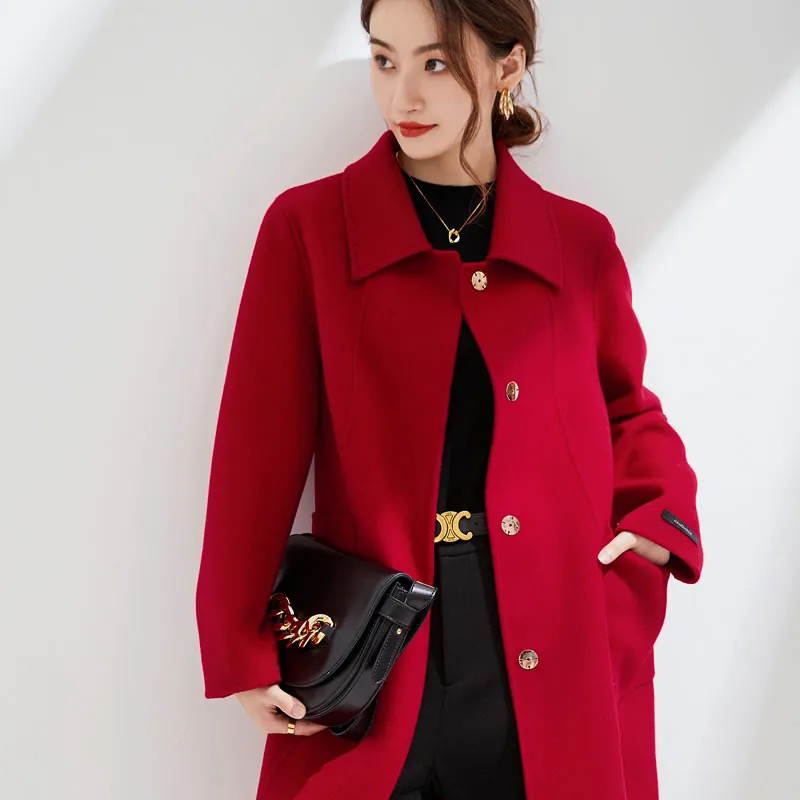 女毛呢双面羊毛外套大衣洋气韩版红色时尚气质短款显瘦毛呢大衣女