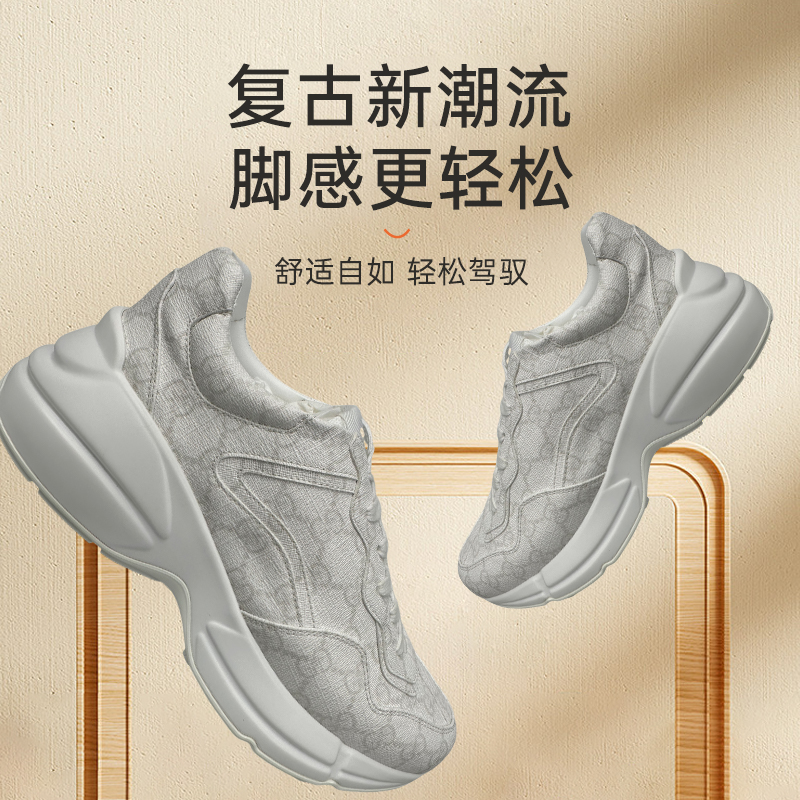 全新未使用 GUCCI/古驰 Rhyton帆布系带运动休闲鞋男士舒适老爹鞋