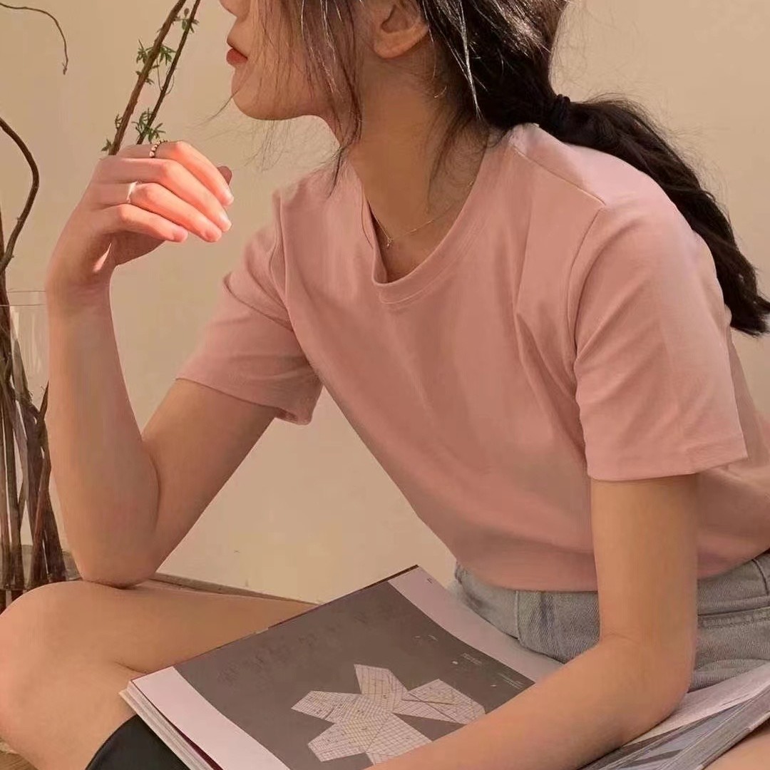 《可乐家》新款彩色简约风夏季短袖t恤简约休闲百搭纯棉圆领上衣