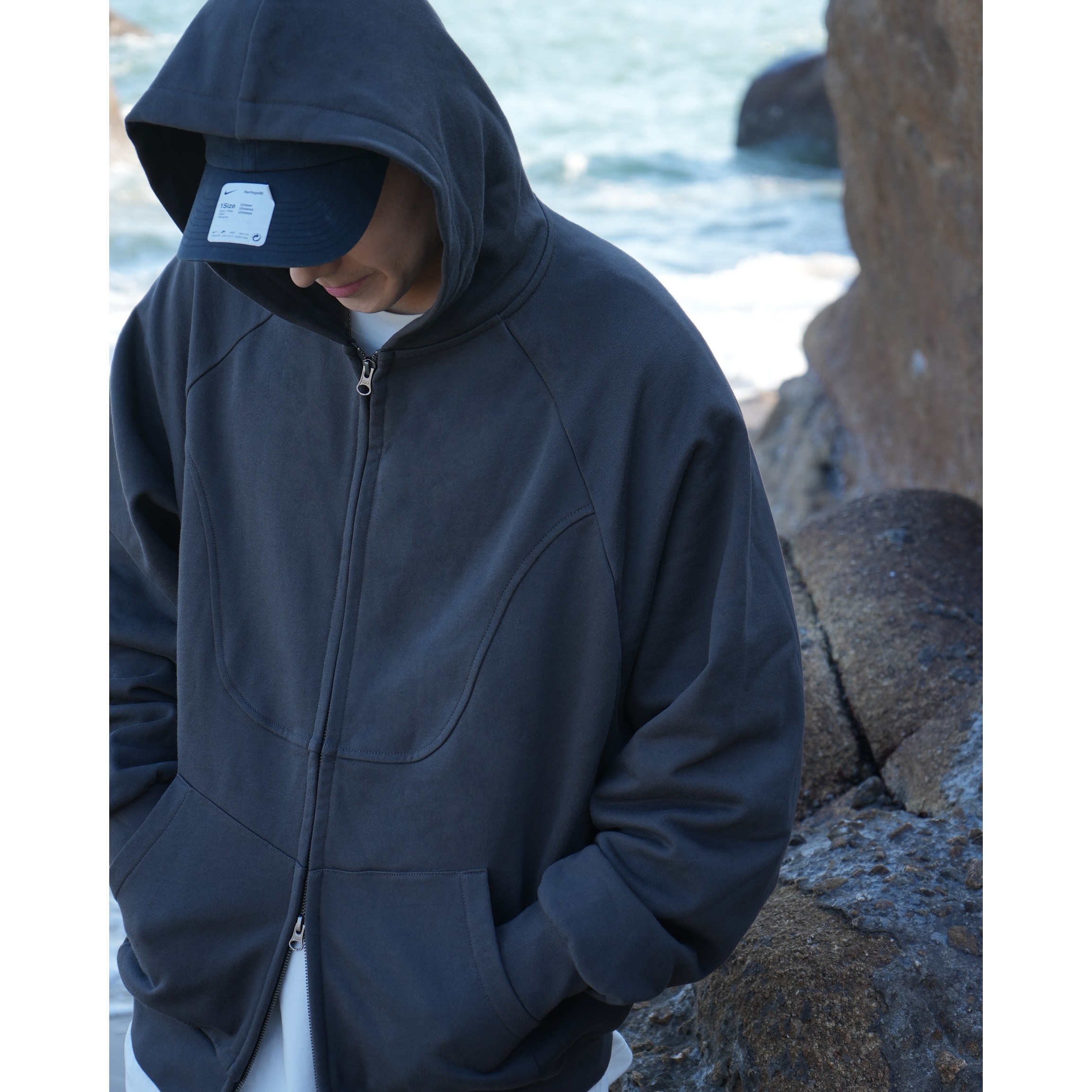 Noth 23aw自发热430克薄绒开衫日系clean fit卫衣结构拼接连帽潮