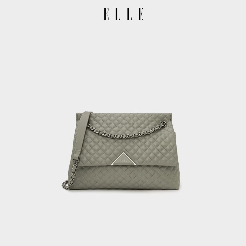 ELLE24新款包包菱格链条包翻盖包春夏大容量手提通勤单肩包24038