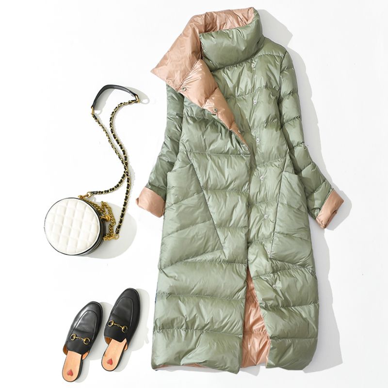 波司澄羽绒服冬季双面穿白鸭绒轻薄羽绒服女韩版两面穿中长款过膝