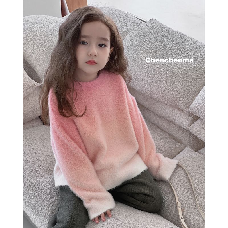 【新款上新】女童洋气毛衣蜜桃粉渐变慵懒风毛儿童软糯针织潮毛衣
