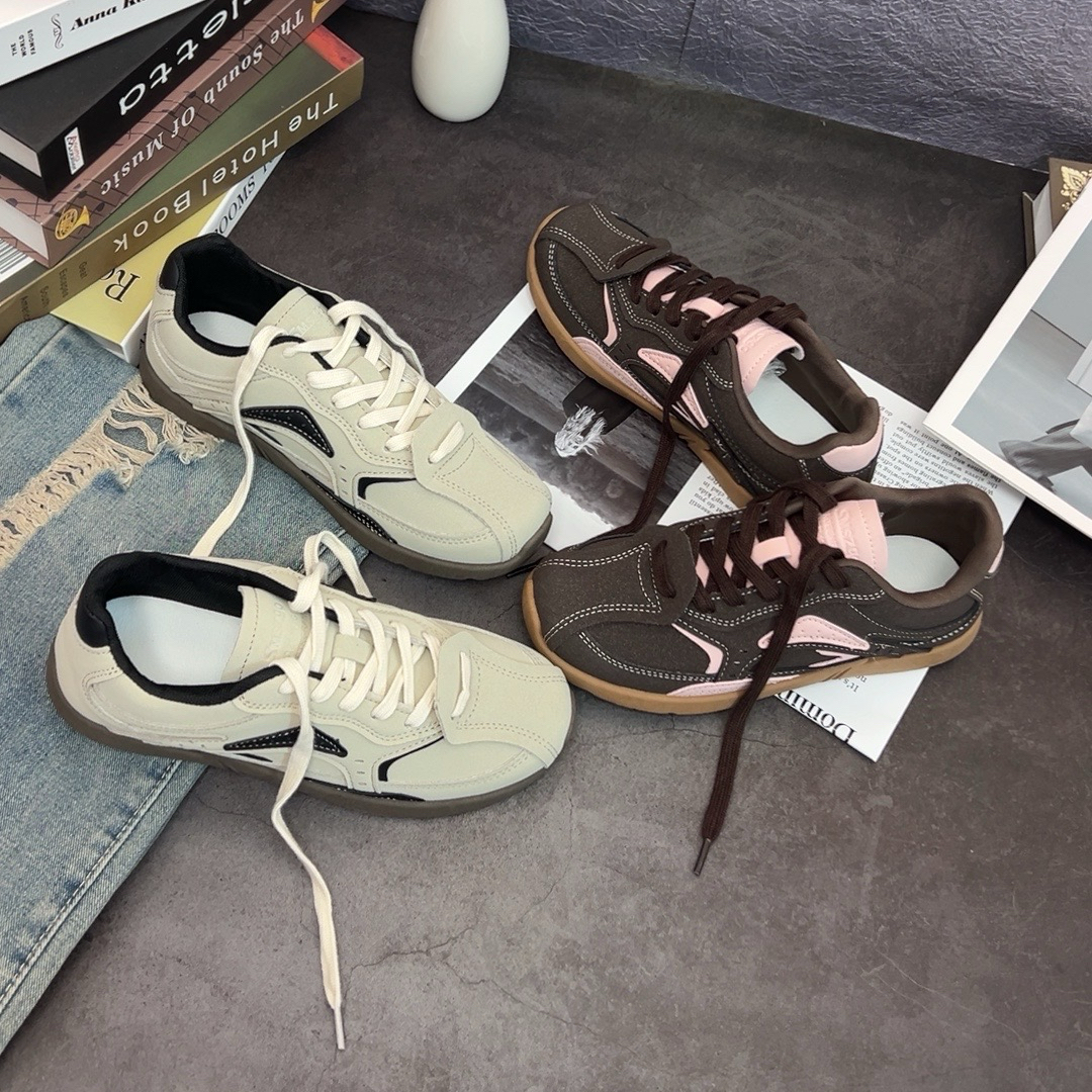 女鞋2024秋冬季新款磨砂皮德训鞋加绒咖色复古百搭平底休闲鞋