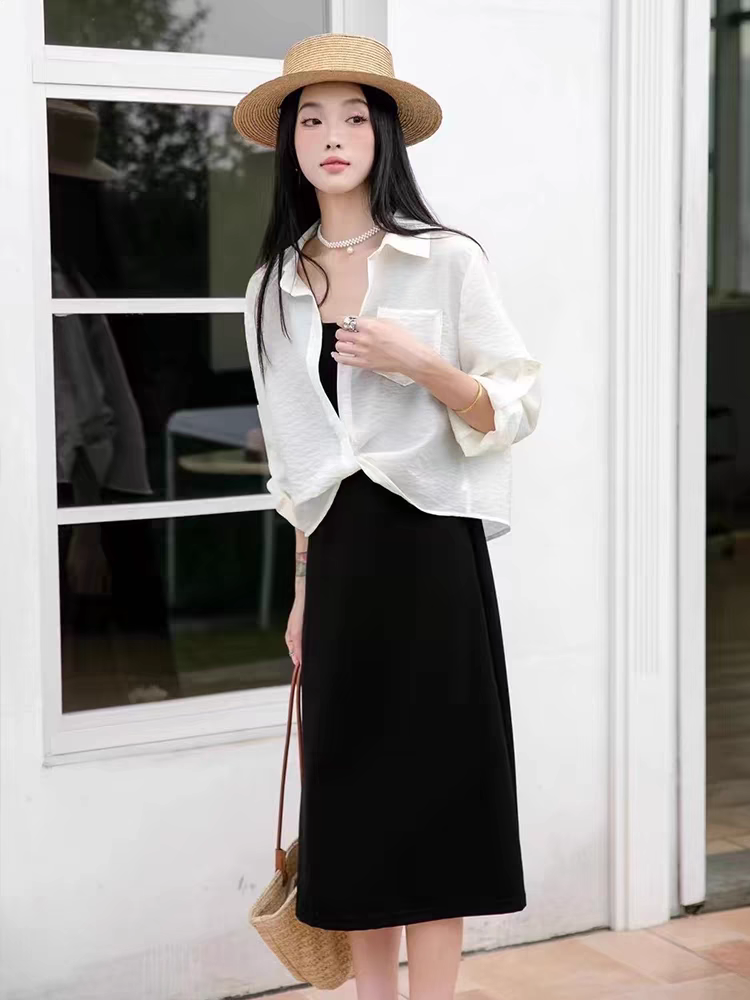 法式温柔白色吊带裙开衫两件套连衣裙2024防嗮罩衫设计感