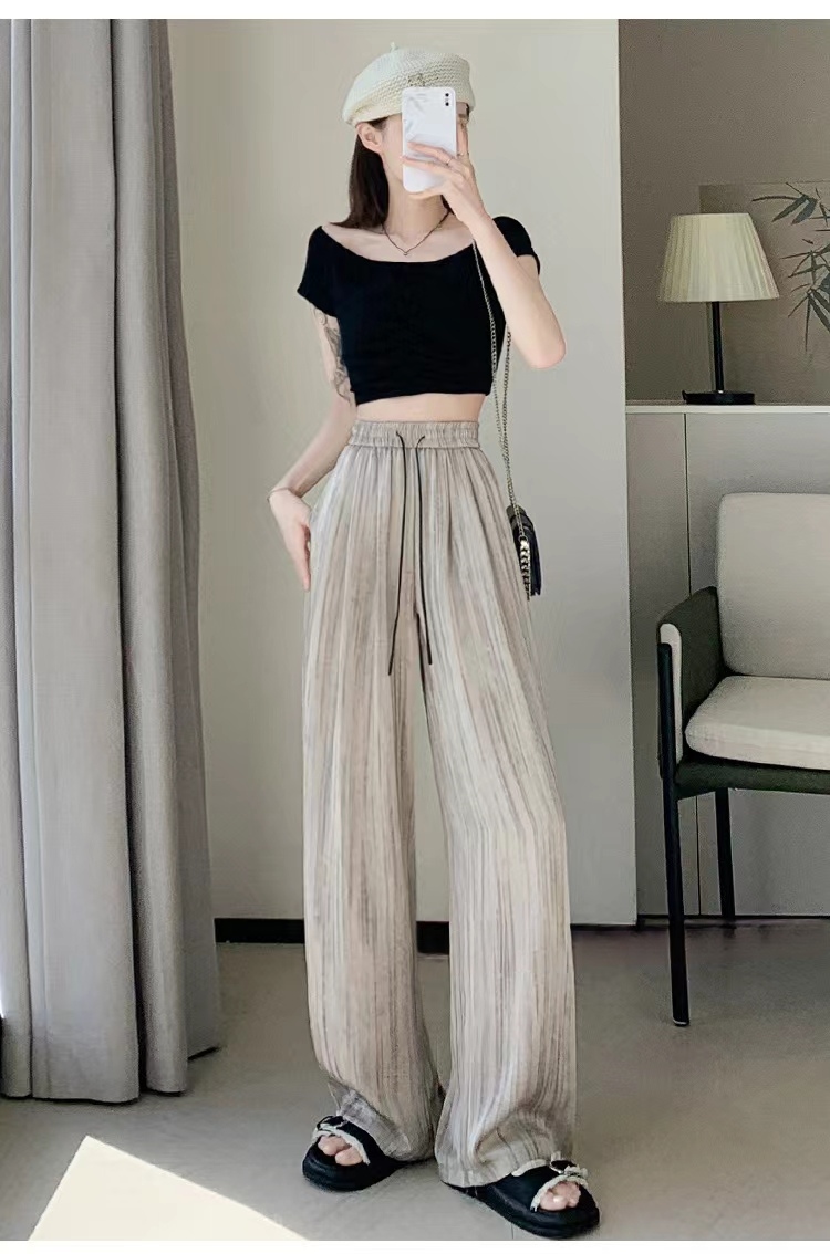 欧货褶皱松紧冰丝垂感显瘦休闲裤2024夏季新款轻薄阔腿落地裤