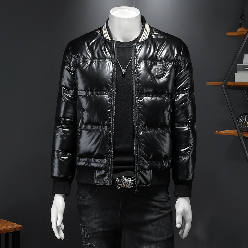 欧洲站漫威毒液轻薄款羽绒服男士修身立领亮面白鸭绒大码外套冬