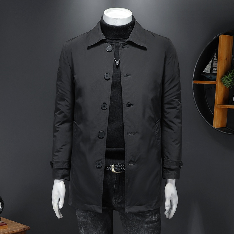 欧货轻春秋奢2023秋冬装新款翻领中长款羽绒服男士白鸭绒行政外套