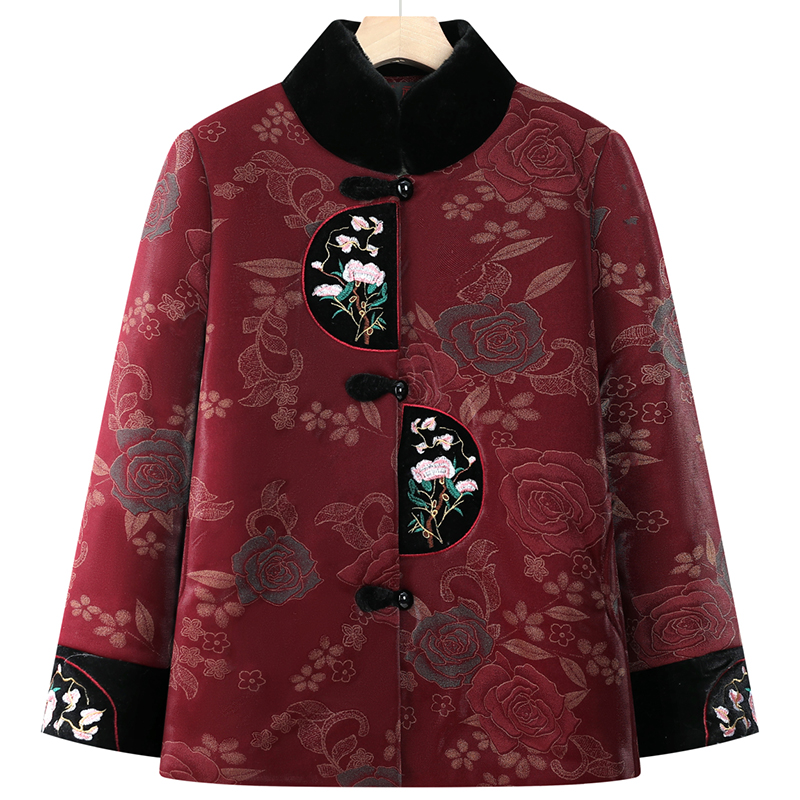 中老年冬季复古中国风棉衣加绒加厚妈妈装老人衣服老年人保暖棉袄
