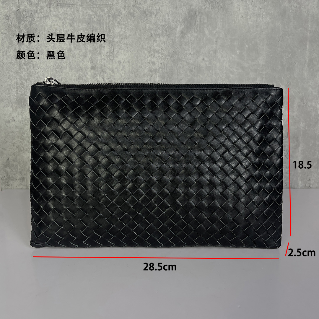 SKEMOFEILA头层牛皮编织信封包男士真皮手拿包休闲黑色9920