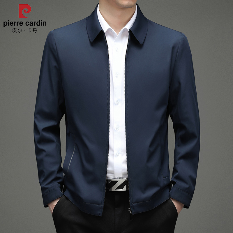 皮尔卡丹中年商务休闲外套男士春秋季公务员领导上衣翻领行政夹克