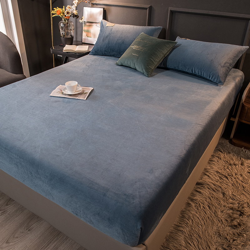 水晶绒夹棉床笠加厚保暖单人学生宿舍床垫床套罩加绒毛绒床罩奶绒