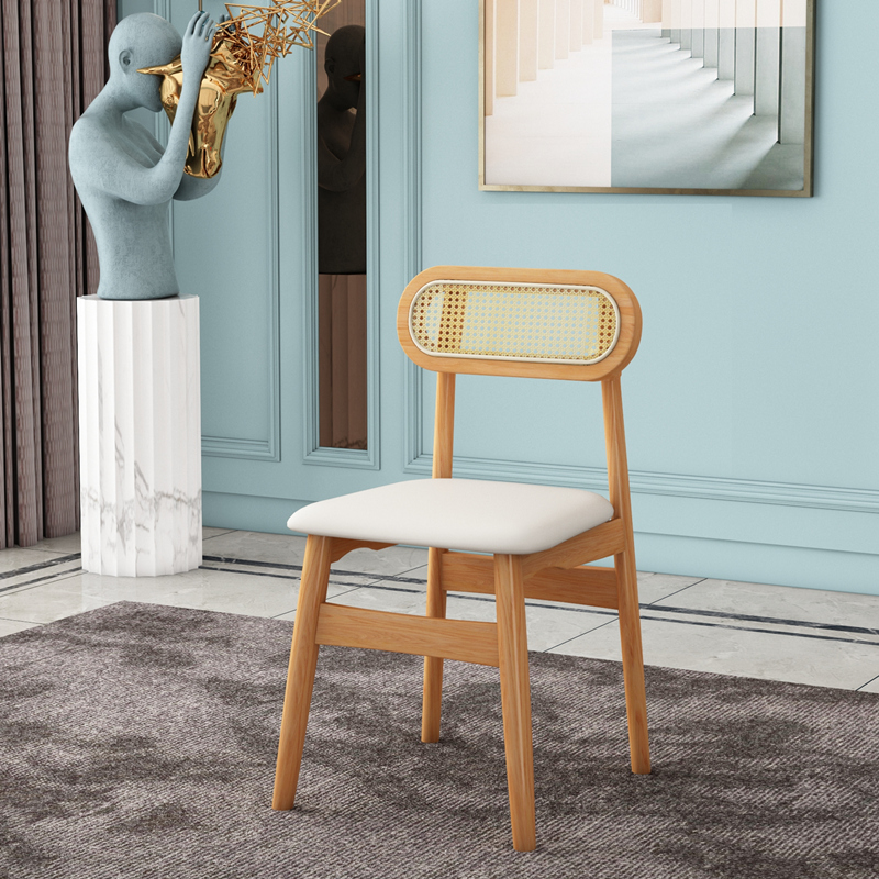实木餐厅家用阳台编藤椅子休闲简约ins风靠背餐厅名宿椅蝴蝶椅