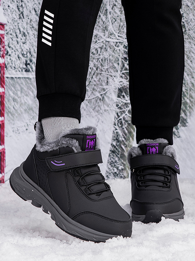 足力健冬季新款高帮加绒棉鞋老人鞋皮面防滑保暖爸妈鞋男健步鞋