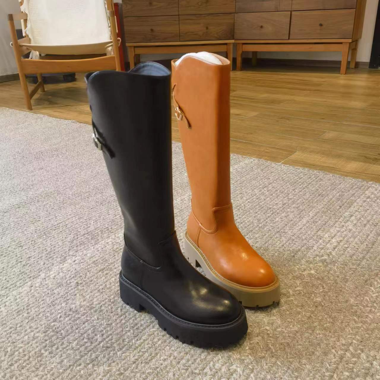 安暖家【爱马橙】厚底高时尚休闲百搭女士真皮骑士XCXA123 