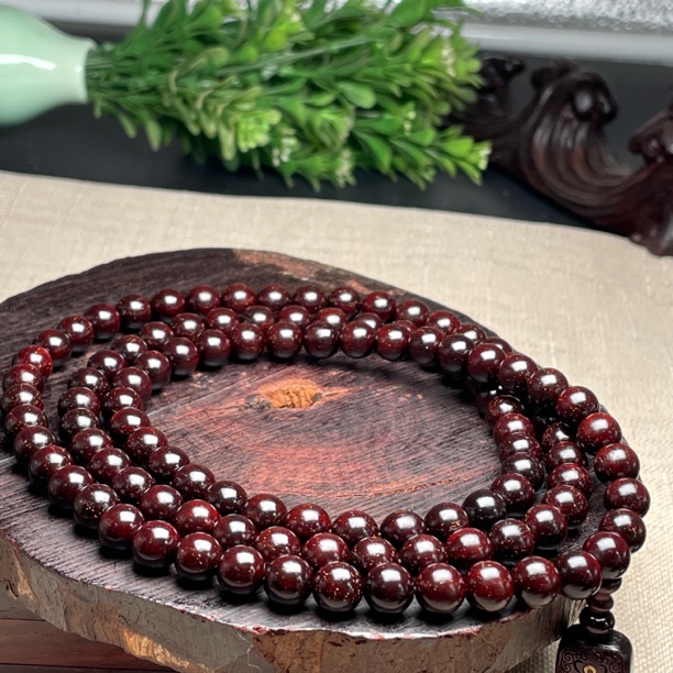 印度小叶紫檀08金星玻璃底108颗手串手链泥料檀香紫檀木料