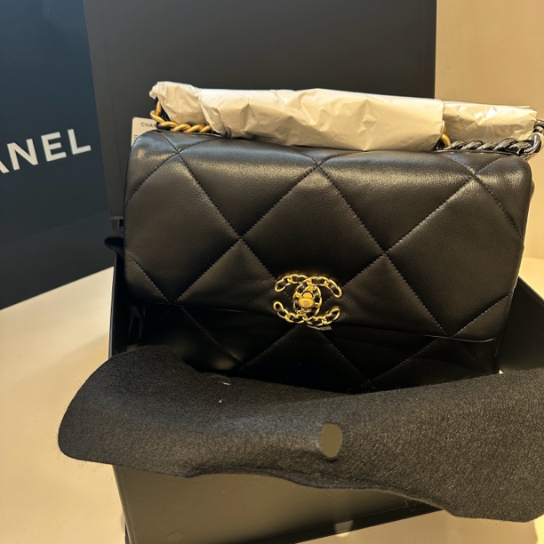 全新未使用  拆单Chanel/香奈儿黑金19bag30中号芯片菱格纹翻盖