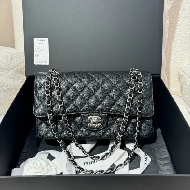 99新 Chanel/香奈儿 黑银CF中号 芯片款 经典口盖包