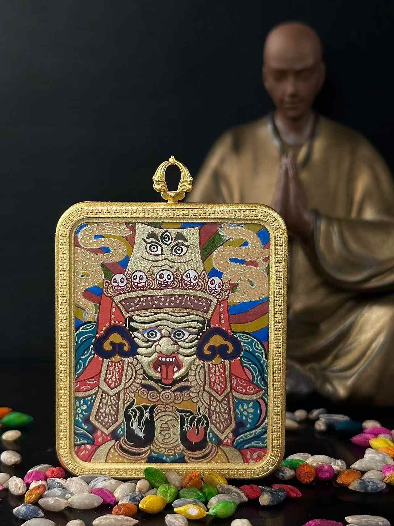 扎基拉姆热贡纯手绘矿物颜料4*5cm随身唐卡