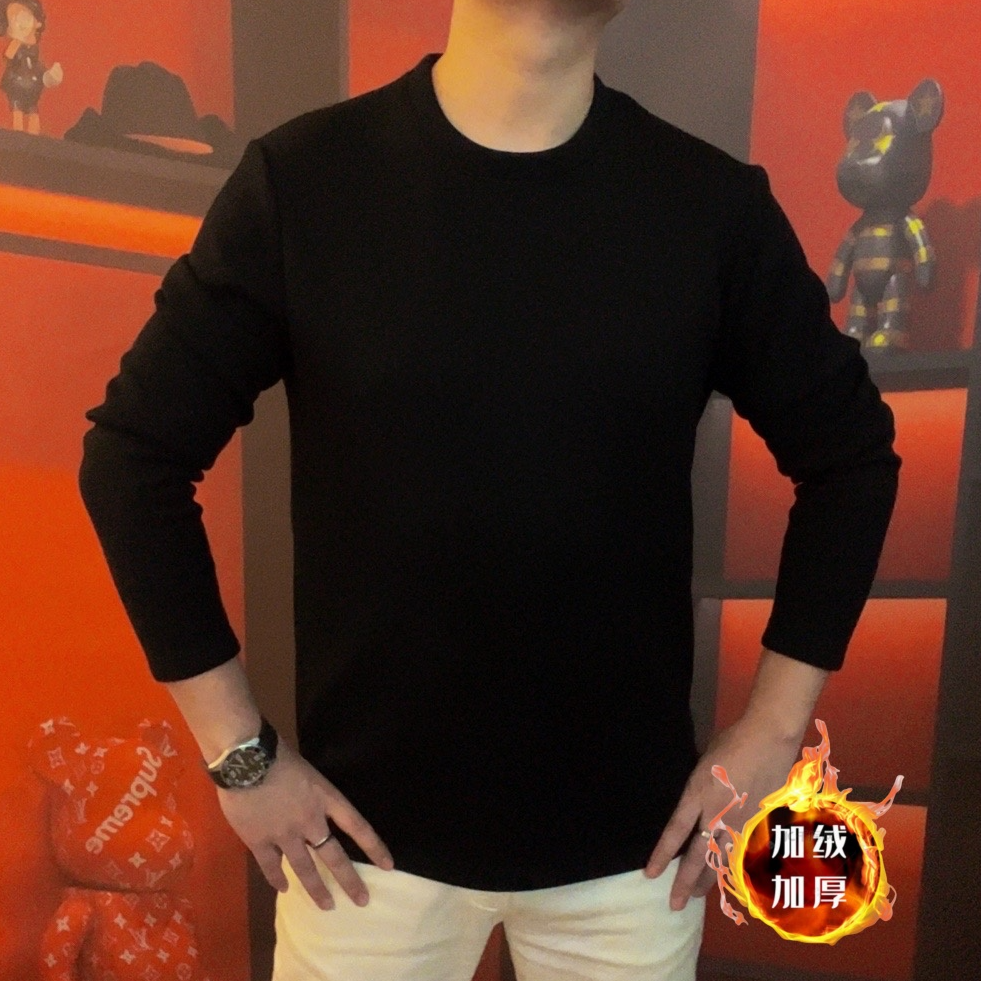 hyl欧品秋冬新品男士加绒加厚保暖打底衫圆领长袖机洗暖柔上衣822