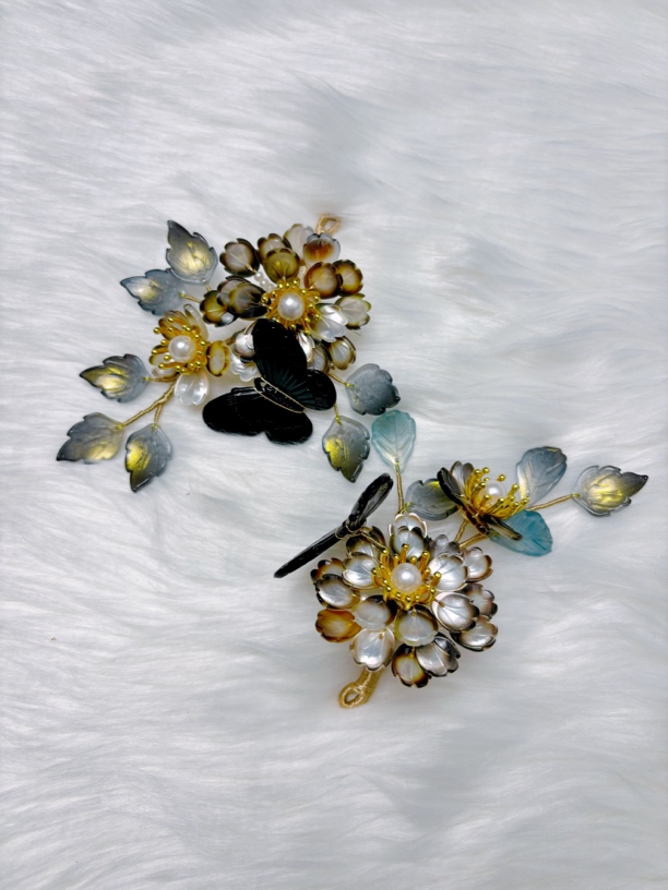 【柒墨】原创汉服头饰黑金蝶贝软簪绝美百搭日常