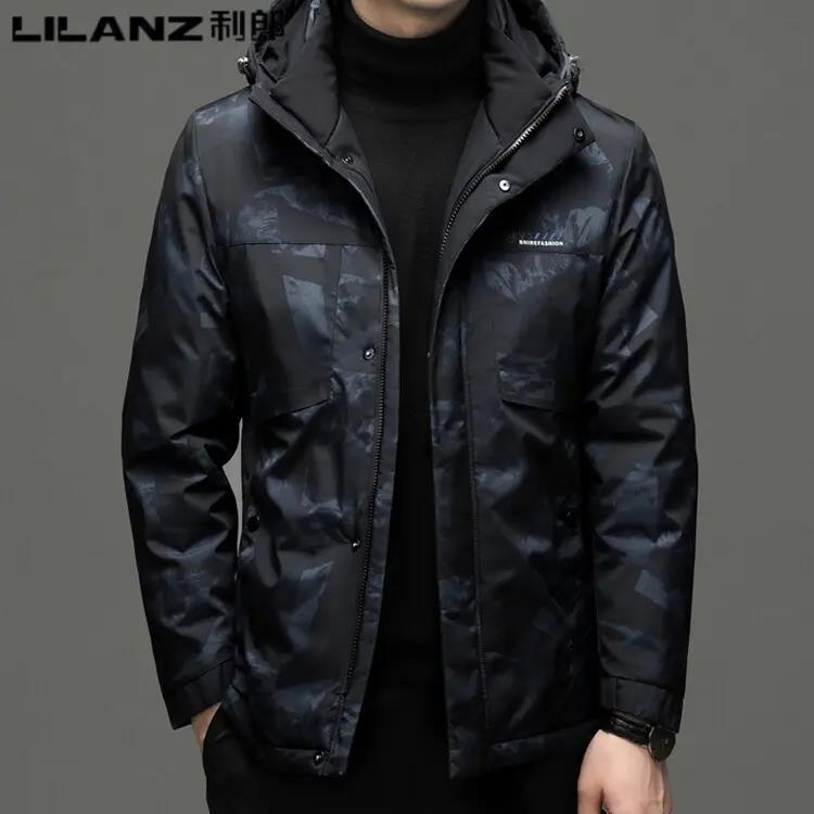 利郎2023新款男士休闲连帽冬季短款户外防风羽绒服外套轻加厚保暖