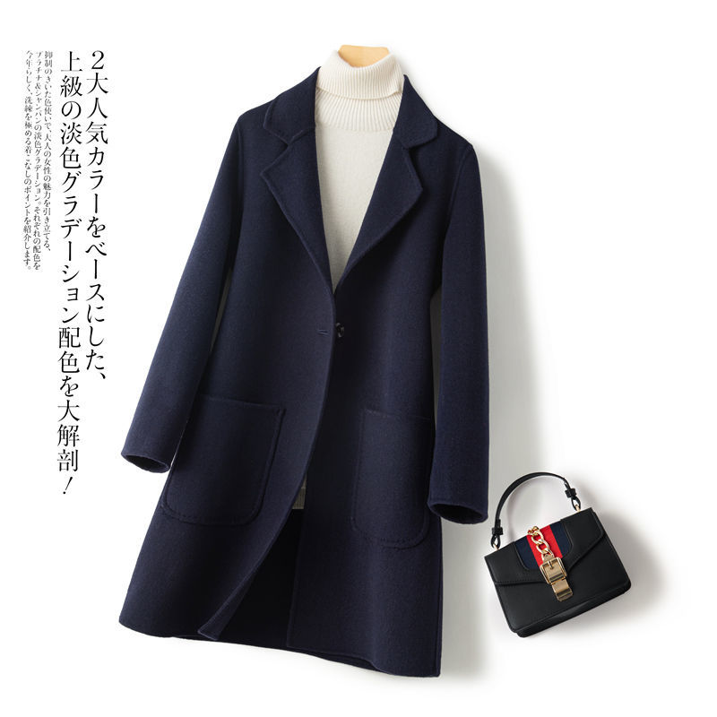 2023秋冬新款双面呢子大衣女中长款小个子气质减龄百搭毛呢外套潮