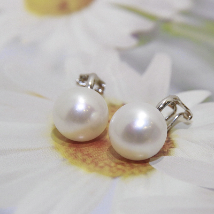 非金属合成锆石耳饰 k金纯银天然面包珠耳环12-13mm