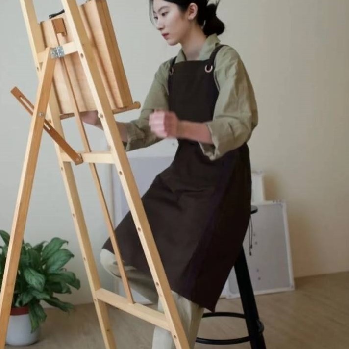 围裙画画专用女美术成人油画围兜工作服绘画防水长罩衣袖套护衣.