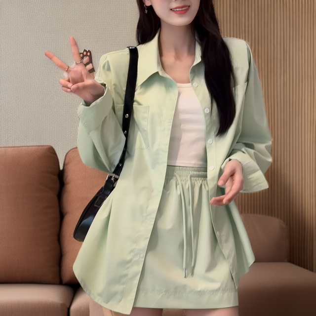 衬衫套装高品质定制款百搭休闲宽松小众设计感带垫肩衬衫套装