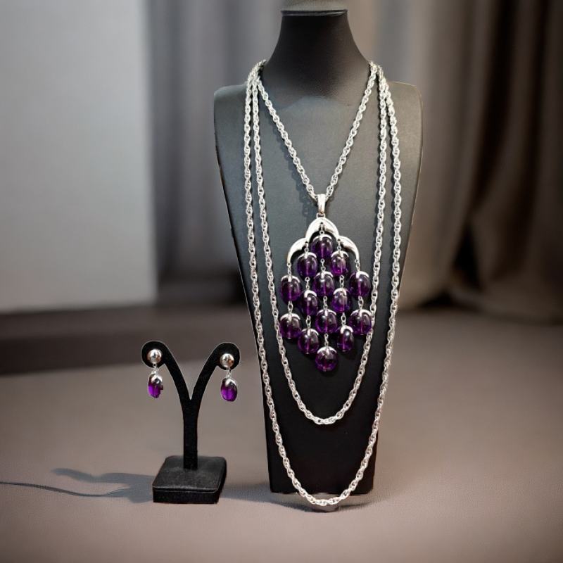 合金树脂项链 翠法丽紫色葡萄瀑布项链