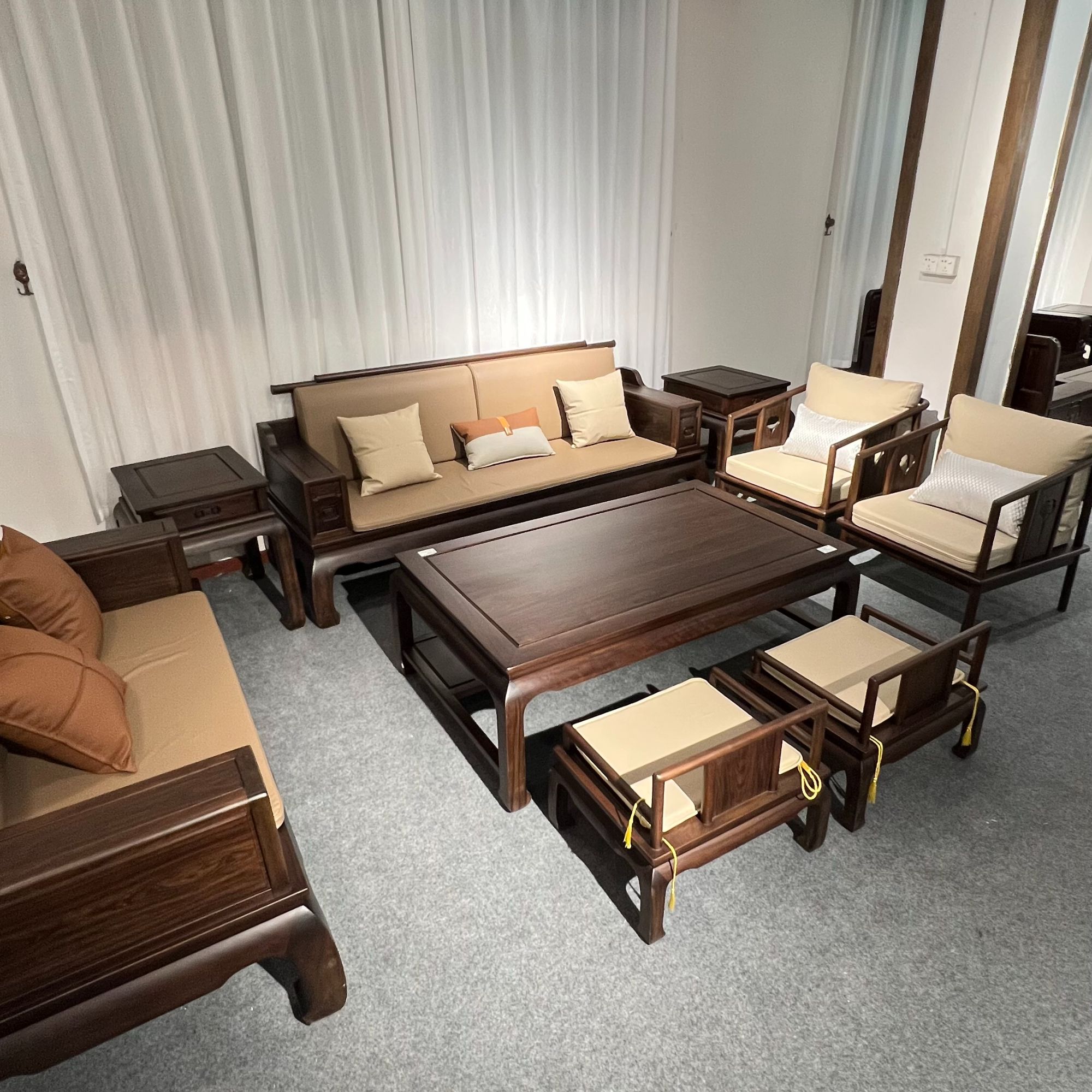 大叶紫檀沙发实木沙发鸿运沙发八件套套装客厅家具组合