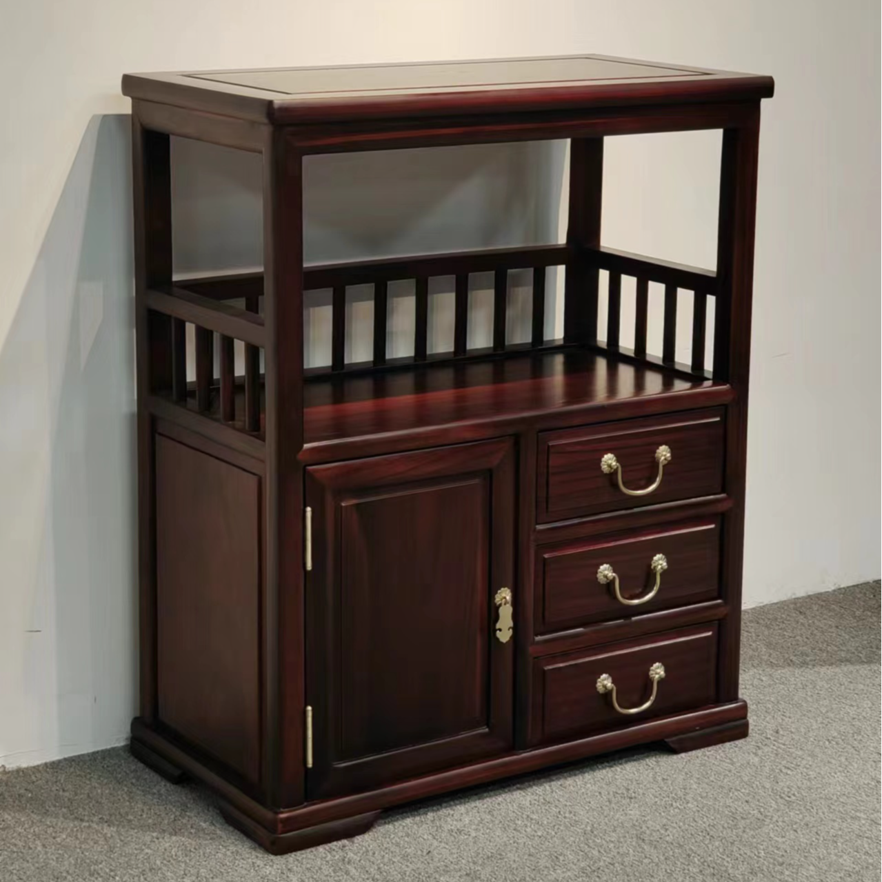 南美酸枝三抽茶水柜铜拉手款餐边柜 茶柜储物柜收纳尺寸69*36*82