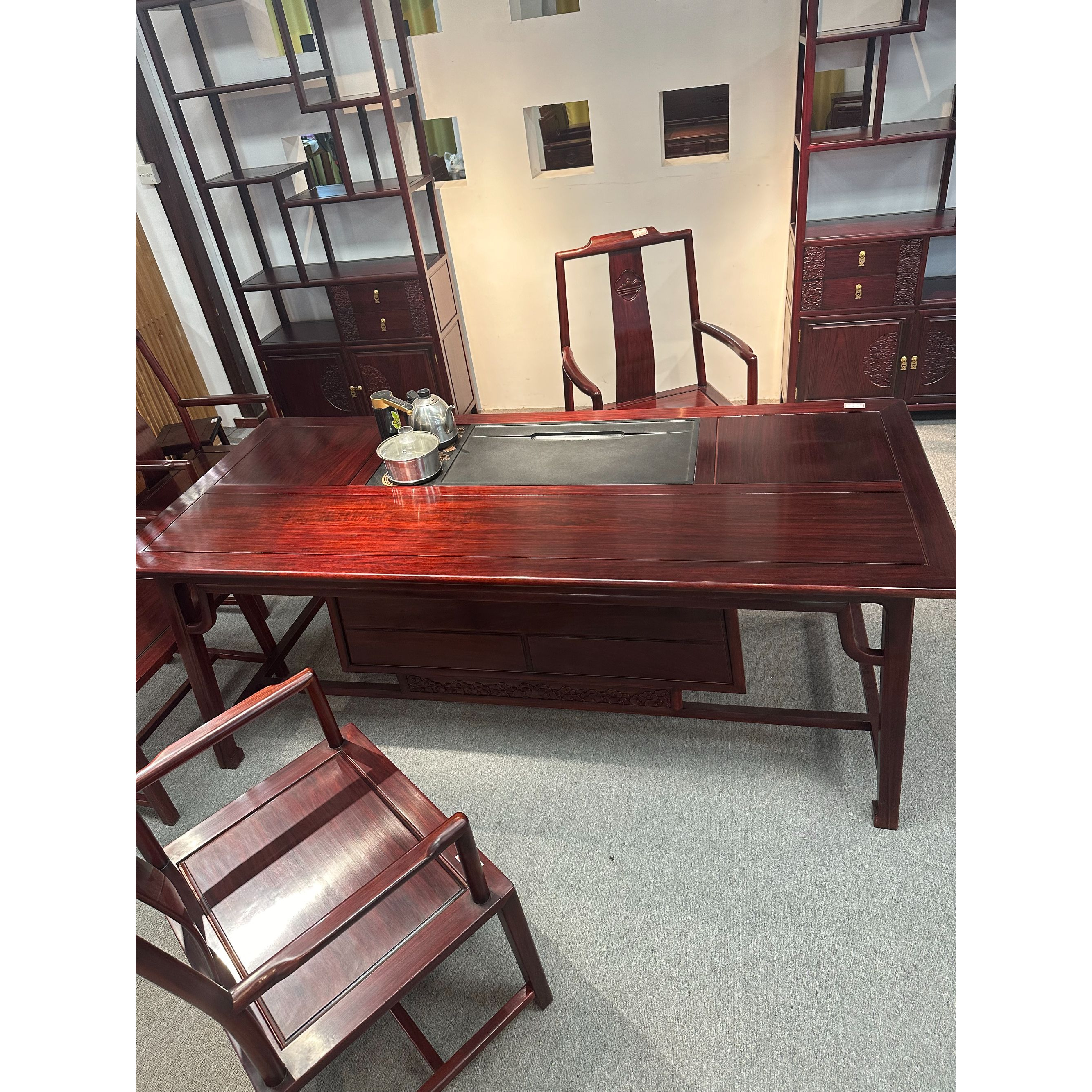 南美酸枝木茶台茶桌一桌五椅长198宽86高73简约禅意古典两用书房