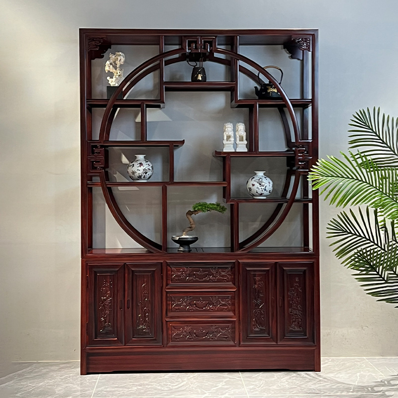 南美酸枝木 五福博古架单个长度138宽度35高度198雕花博古架