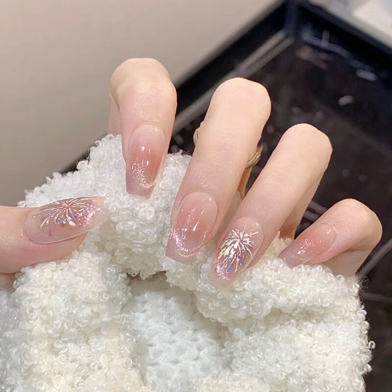 【中长款】新款烟花美甲猫眼手工光疗氛围感成品穿戴美甲贴片461